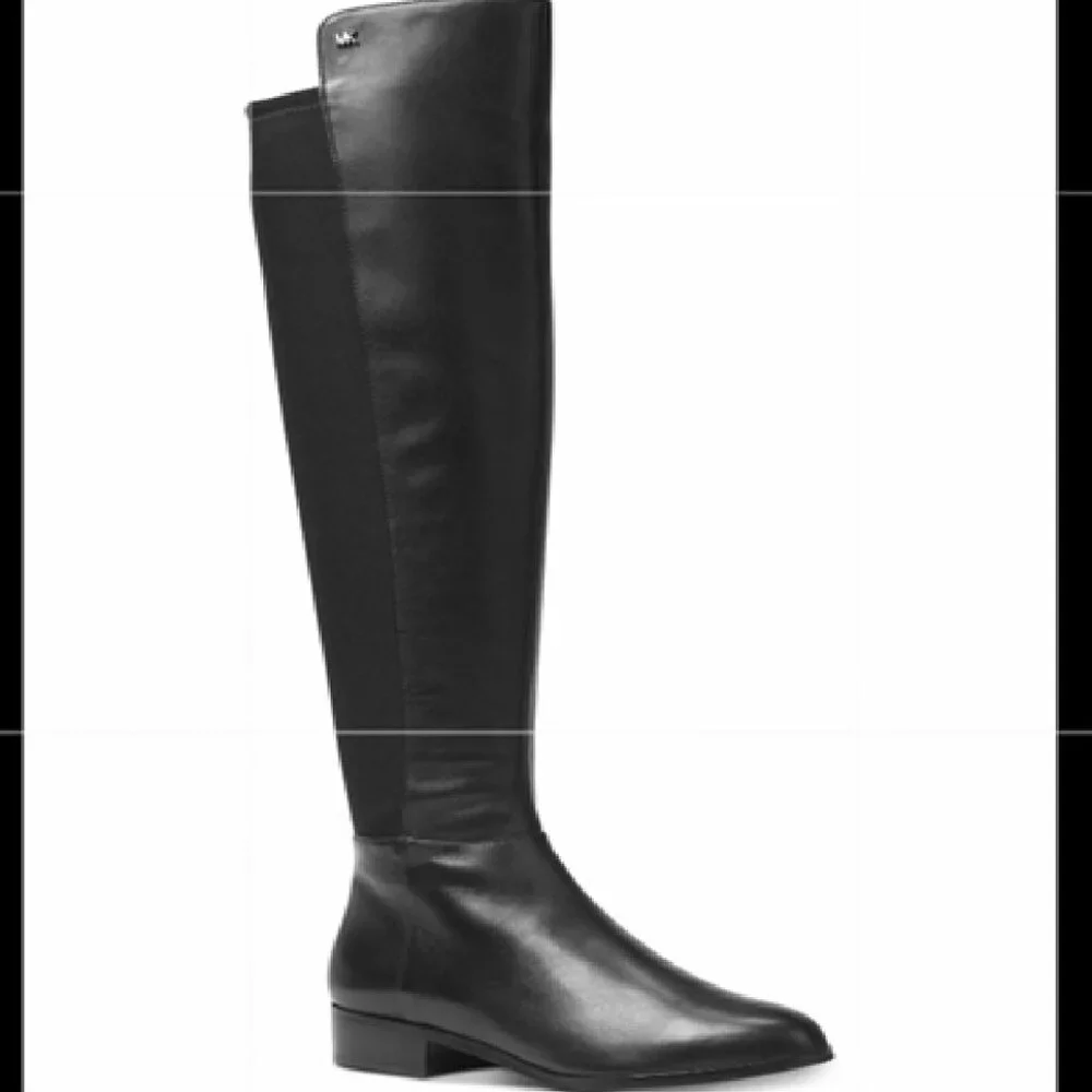 NWT Michael Kors Bromley Boots Womens Size 5 Over The Knee Black Leather Zip NEW